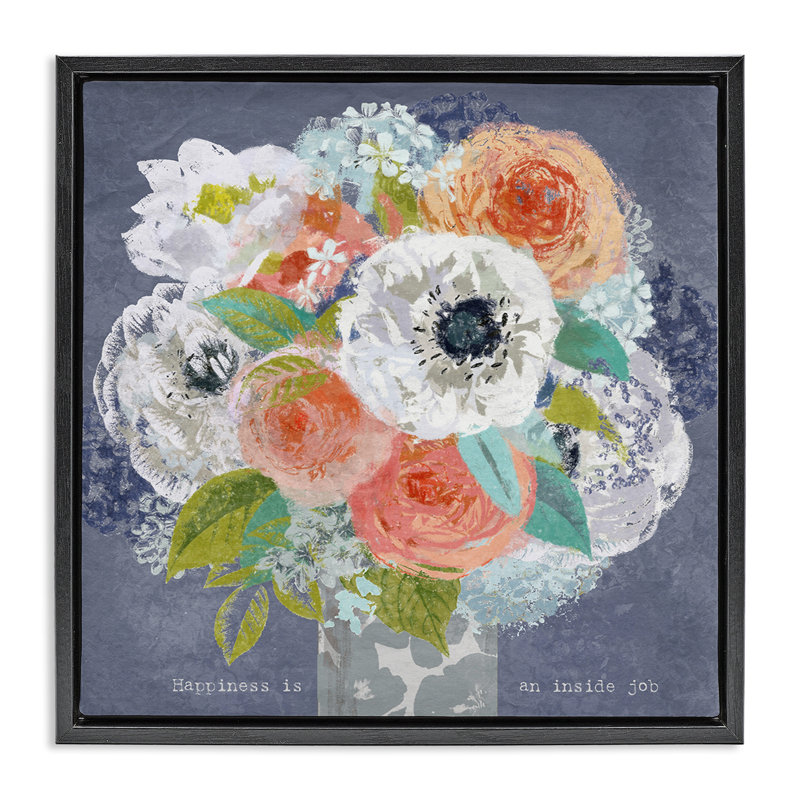Cadre flottant Happiness Is An Inside, design par Suzanne Nicoll, H 18 po x l 18 po, Cadre flottant noir de jais