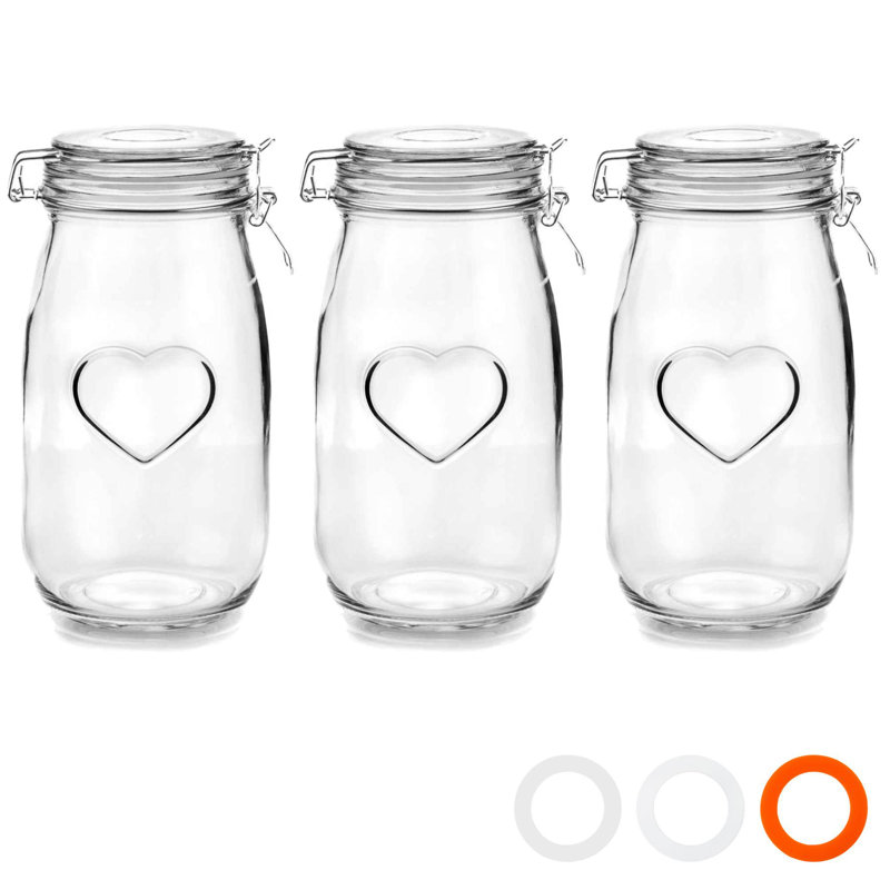 Nicola Spring - Heart Glass Storage Jars, 21.5cm H x 10.5cm W x 10.5cm D, White