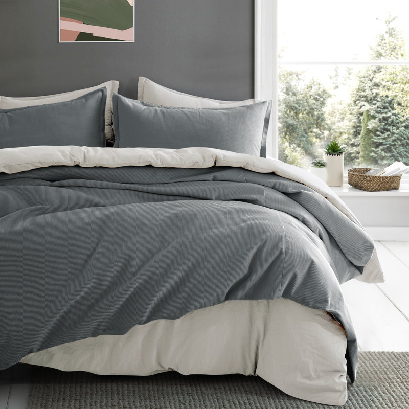Neil Cotton Sateen Duvet Cover, King Duvet Cover + 2 King Pillowcases, Dark Gray