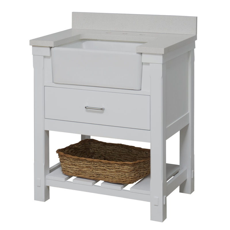 Hitton 30'' Single Bathroom Vanity with Top, Quartz, White