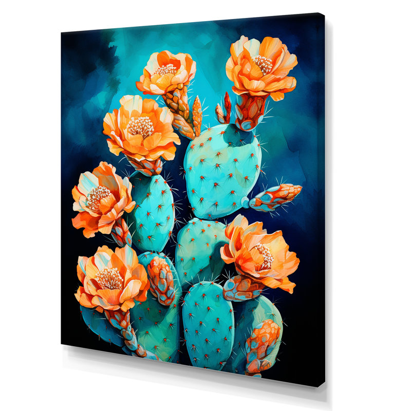 Cactus bleu et bronze brossé sur toile, Toile tendue, H 32 po x l 16 po x P 1 po