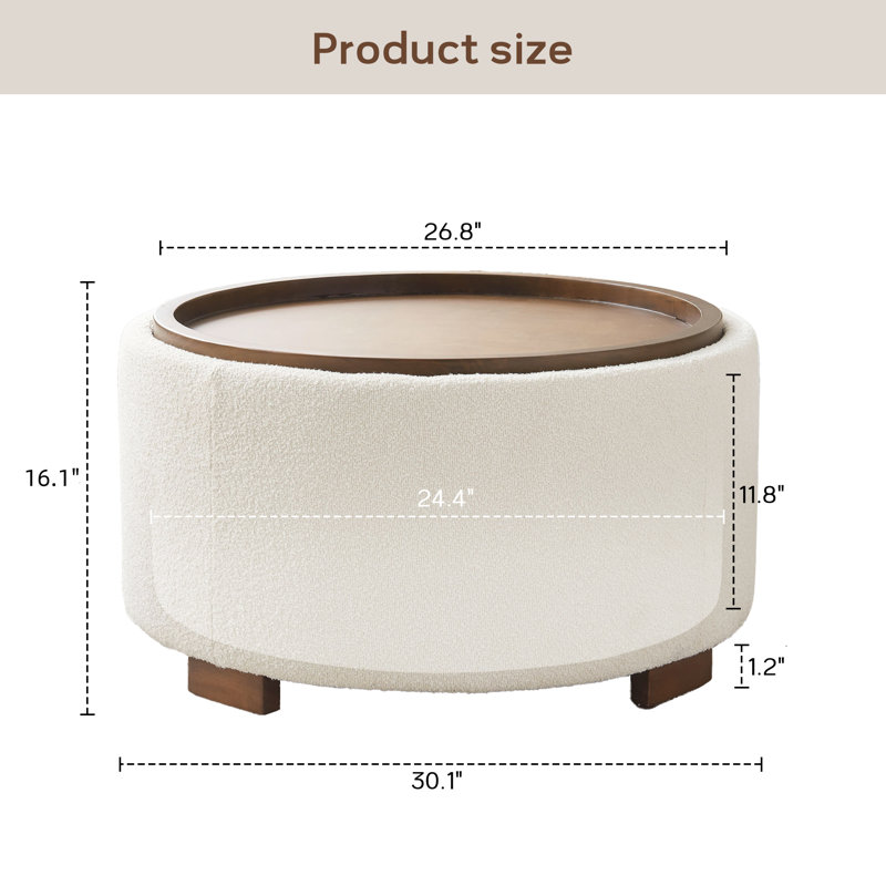 Repose-pieds rembourré avec rangement en bois l 30,1 po Caysey, Beige