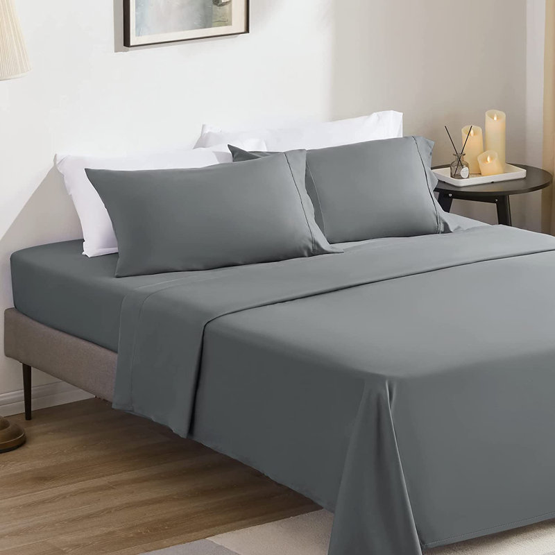 Microfiber Percale Sheet Set, King Sheet Set with 2 Pillowcases, Gray