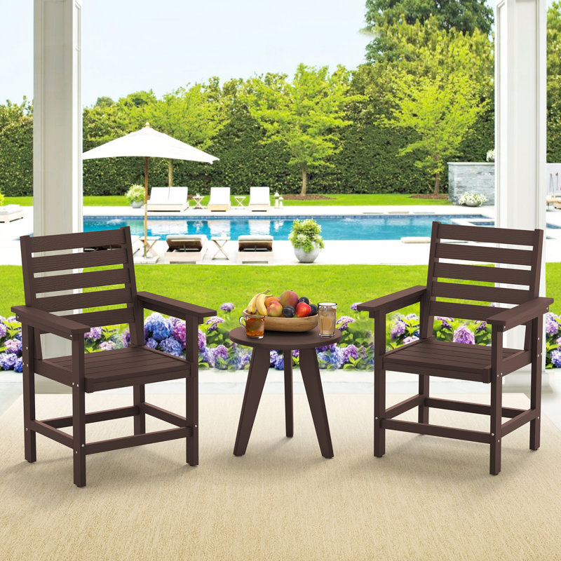 Chaises de patio HDPS résistantes aux intempéries avec accoudoirs pour le balcon de la terrasse arrière, brun foncé