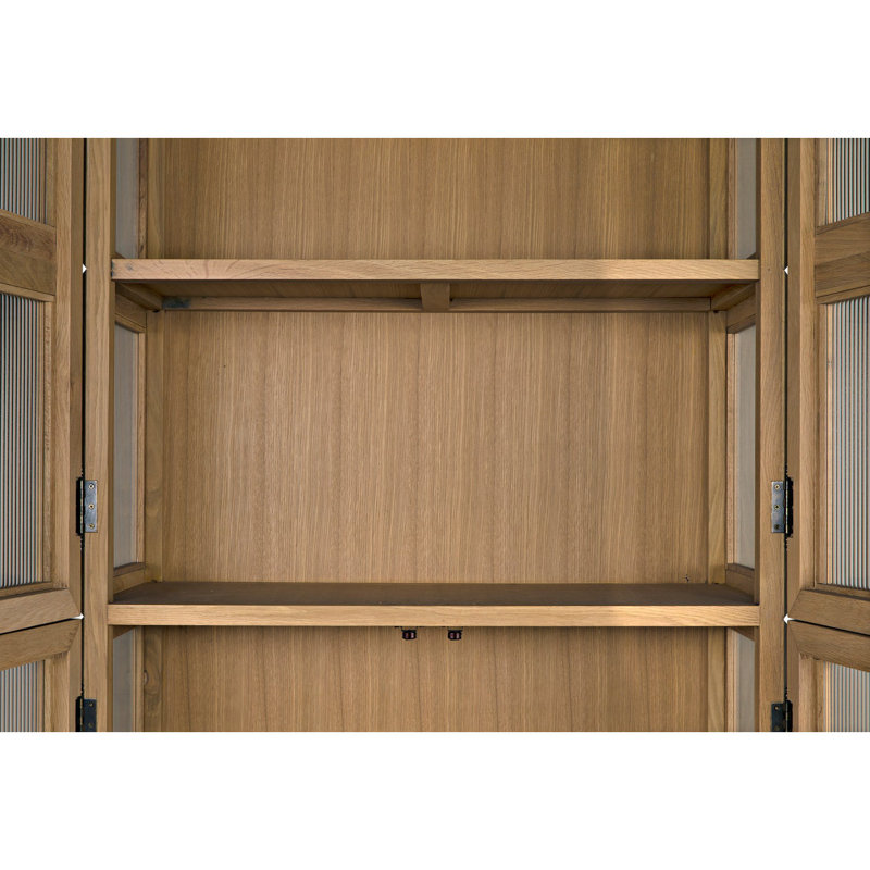 Natural Oak Lighted China Cabinet with Glass Panels