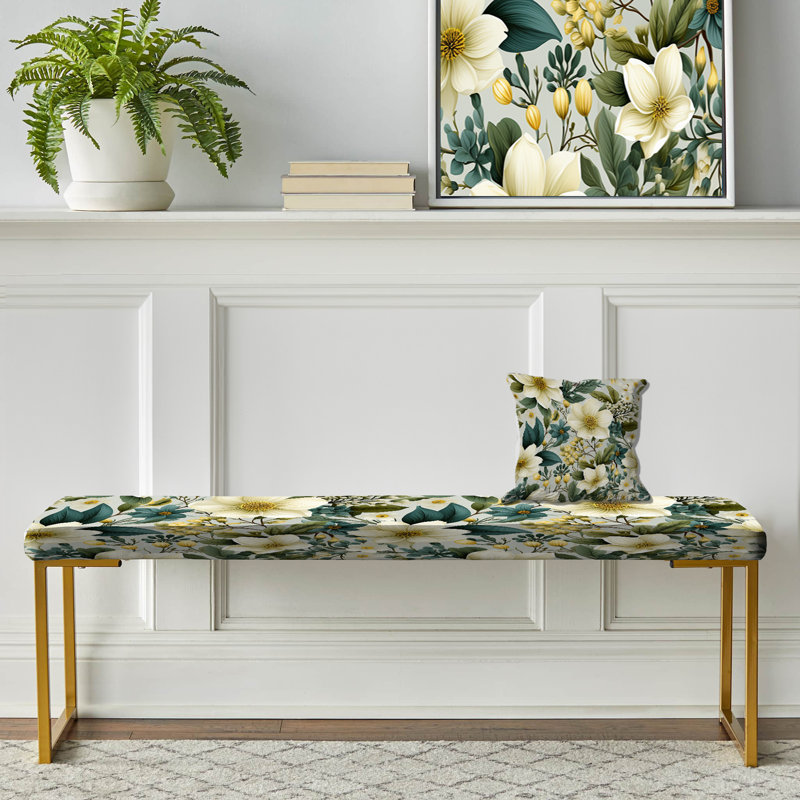 Botanical Bliss Boho Peonies Pattern I - Floral Upholstered Gold Bench