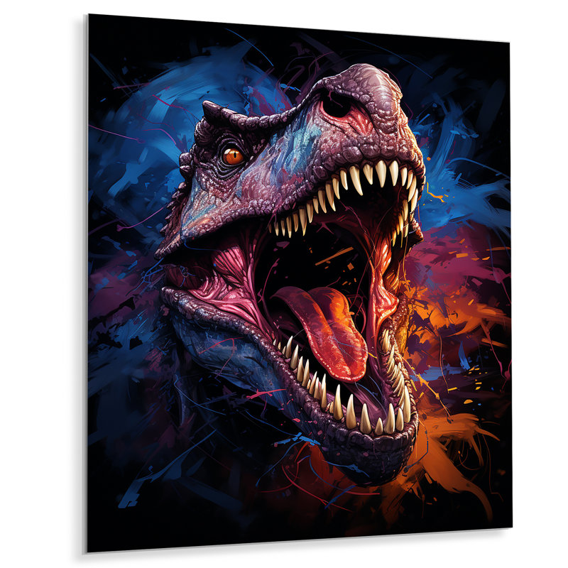 «Colorful Roaring Trex Dinosaur IV» - art mural dinosaure, H 20 po x l 12 po x P 1 po