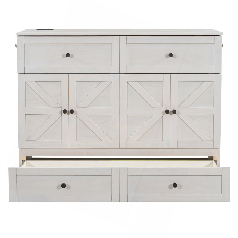 Murphy Bed With Charging Station And Drawer, Full, White