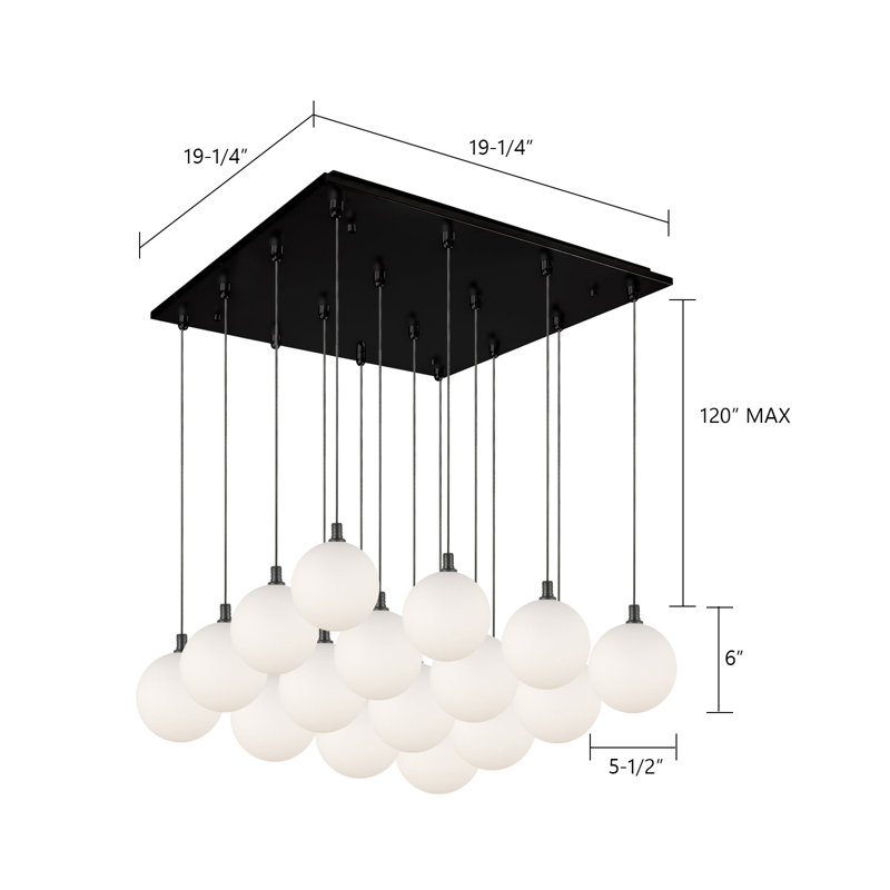 Bolla LED Pendant, Black, 16 Lights, 43 W