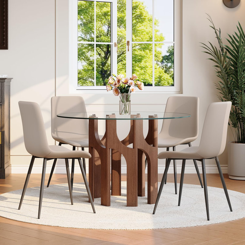 Ensemble de table de salle à manger 46 po pour 4 personnes, Gris, Brown