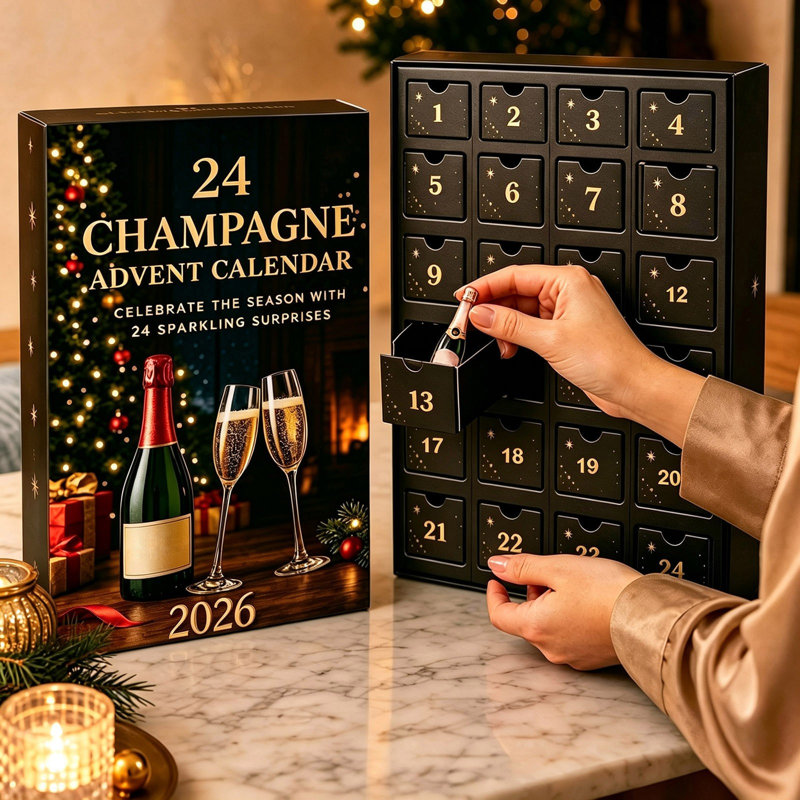Décoration de Noël, pendentif champagne 2D, calendrier de l'Avent, pendentif sapin de Noël, cadeau de Noël
