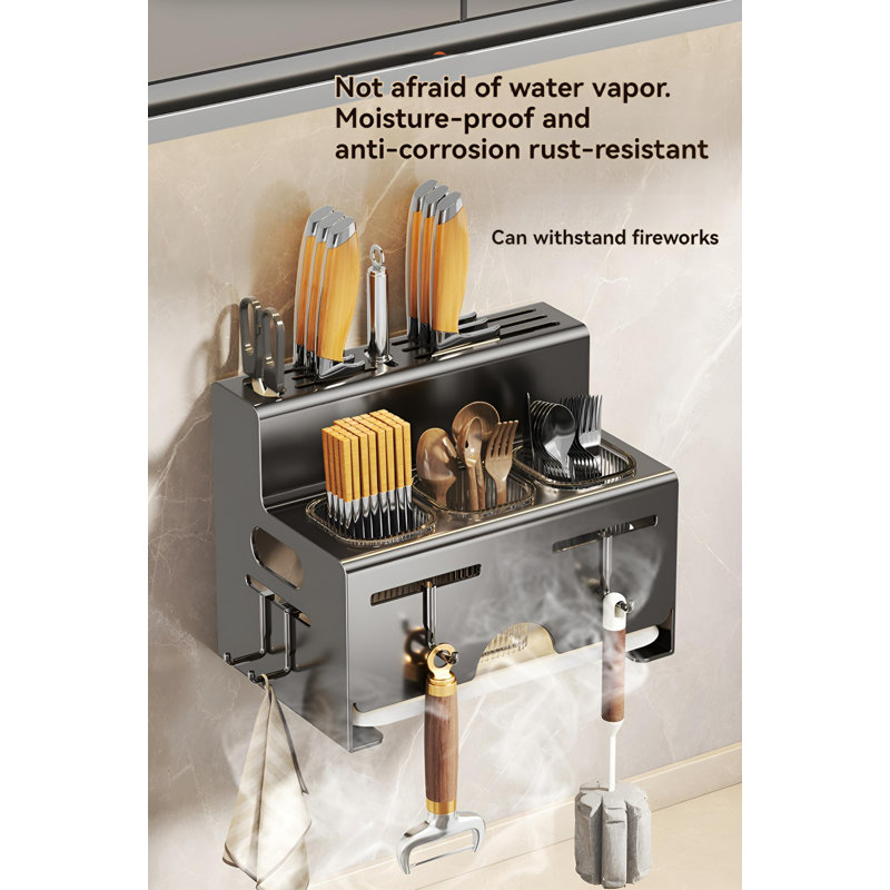 Simple And Stylish, Dual Use Design - Gun Gray Stainless Steel Knife Holder Set