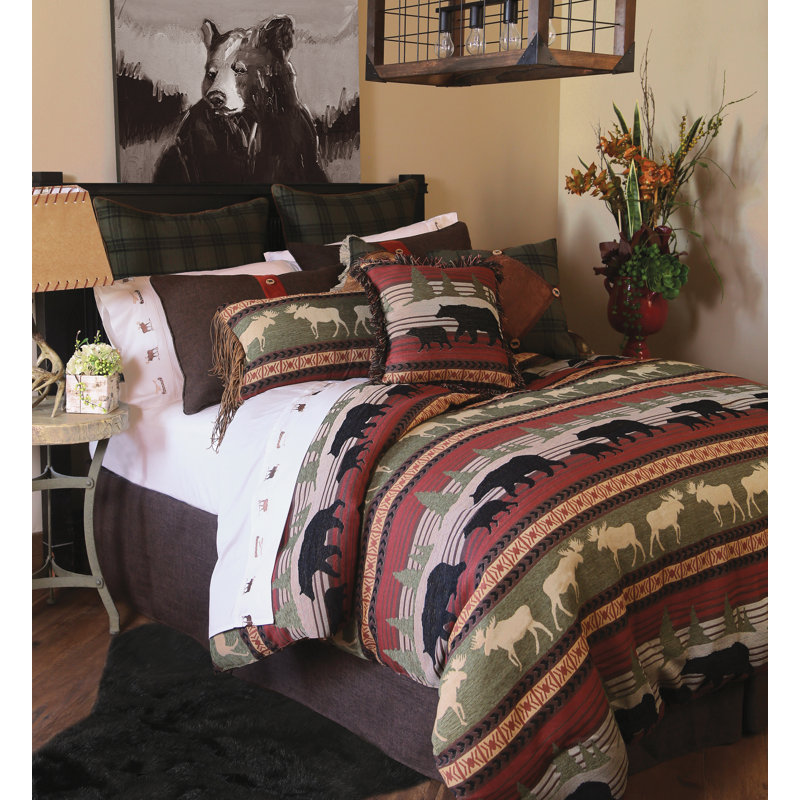 Queen Red and Brown Rustic Polyester Bed in a Bag Set