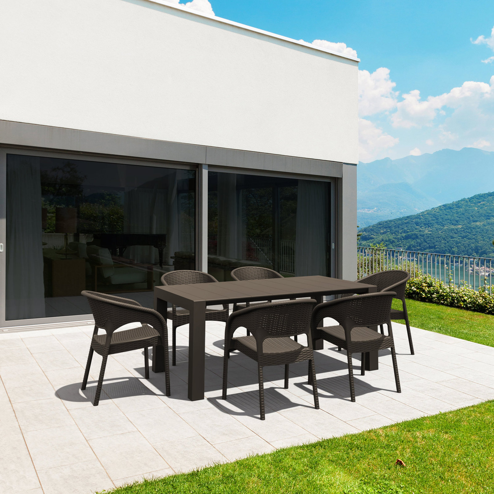 Farrah Extendable Plastic / Acrylic Outdoor Dining Table, Rattan Brown, 39" W x 70" L x 29.5" H