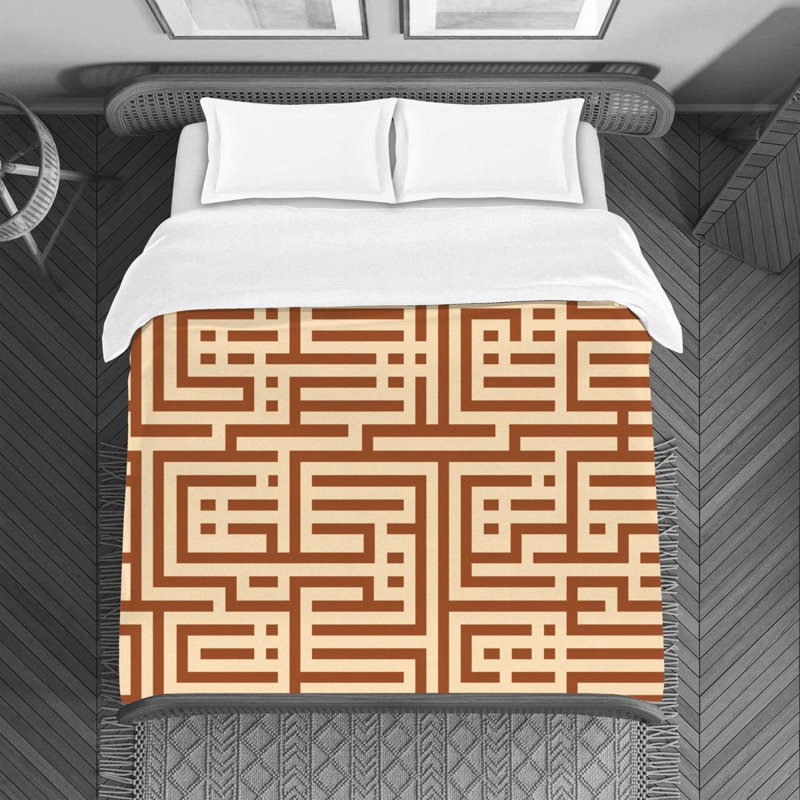 Housse de couette Mandala, Housse de couette simple, Brun / orange