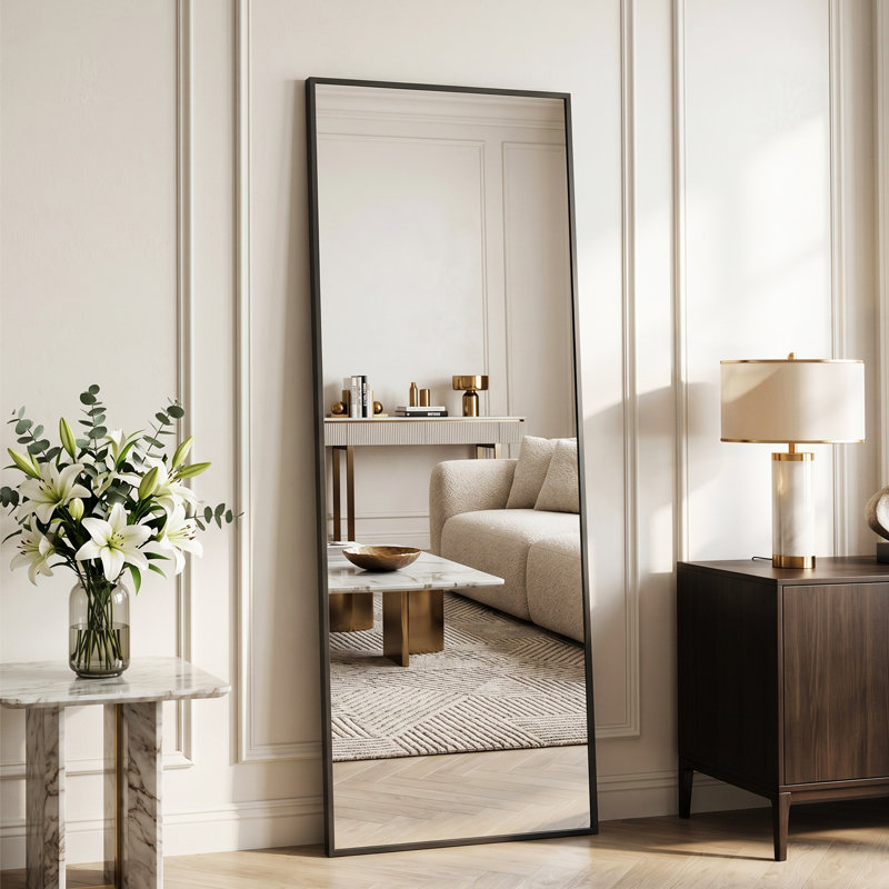 Miroir surdimensionné sur toute la longueur avec support, miroir sur pied corps entier, miroir de plancher avec miroir mural rectangulaire en alliage d'aluminium