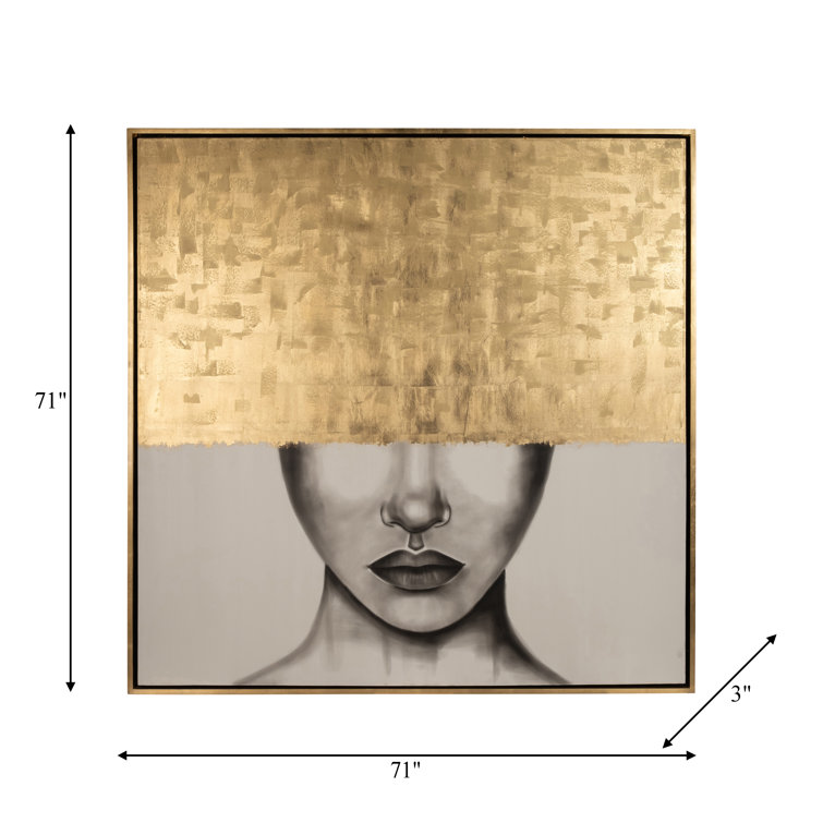 Everly Quinn Charcoal Portrait of a Woman in Gold Abstract Artwork, Black  and Gold, 71 W x D x 71 H Inches Wayfair