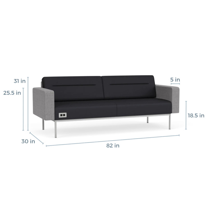Canapé de réception Darsey, Avec alimentation, Noir Patriot Plus; gris chambray, Argent argent