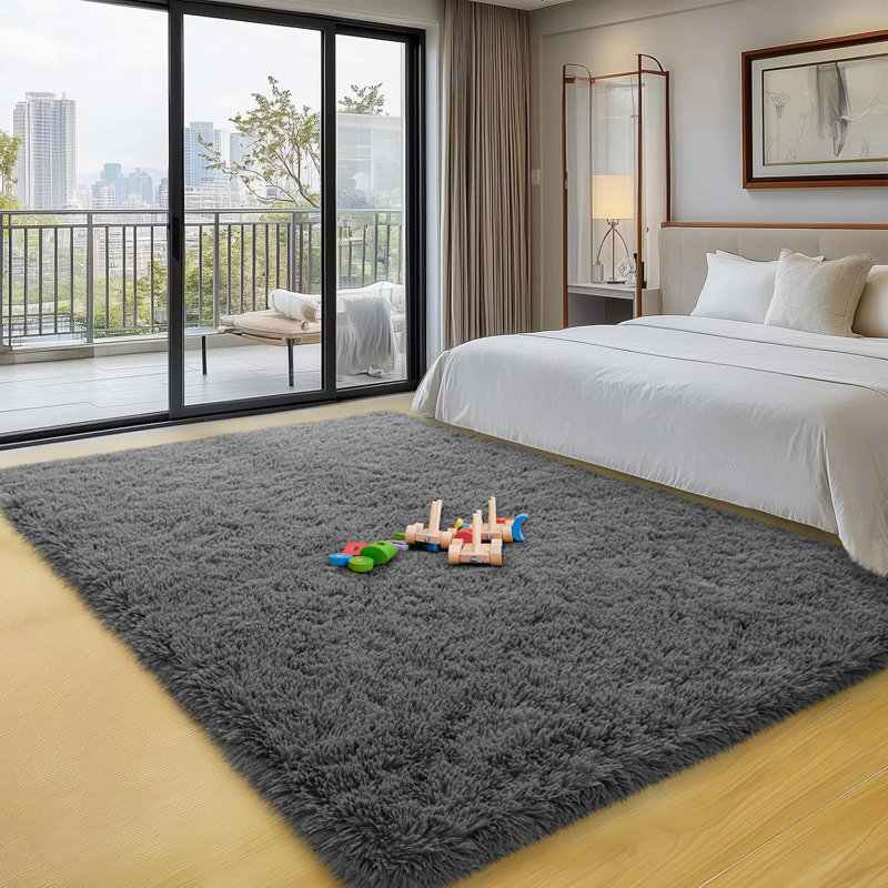 3X5 Dark Grey Fluffy Soft Shag Area Rug, Fuzzy Plush Shaggy Small Carpet For Bedroom Living Room, Dorm Nursery Home Decor, 3Ft X 5Ft