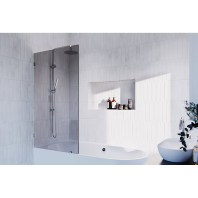 Ursa 34 in. x 58.25 in. Frameless Gray Tinted Single Fixed Bath Panel