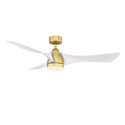 Klear 56 inch Indoor/Outdoor Smart Ceiling Fan with LED CCT Select Light Kit and Remote Control - Brushed Satin Brass with Matte White blades