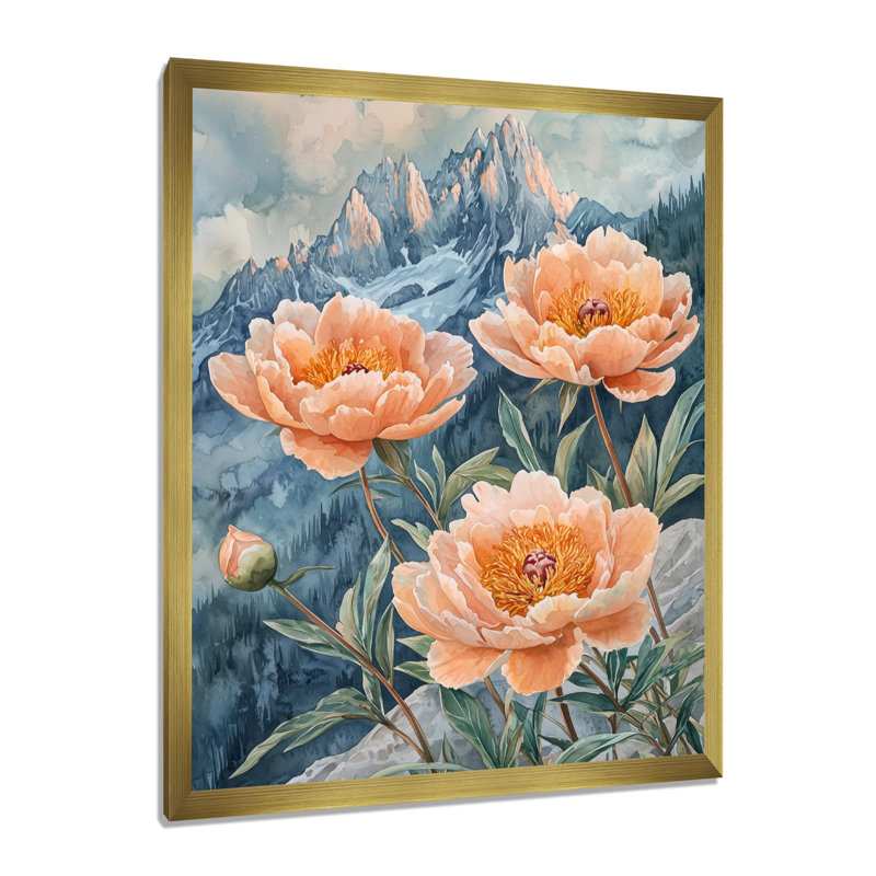 Genella - salon d'art mural floral, H 44 po x l 34 po, Reproduction encadrée d'une seule photo, Doré