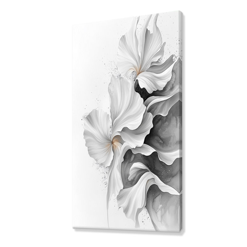 Velours blanc, gris, noir, fleurs abstraites - Fleurs, art mural, H 60 po x l 28 po, Toile tendue, Ne s’applique pas