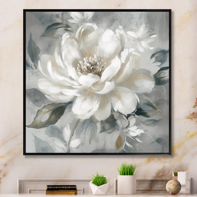 White Grey Peony Blooms In Motion I - Peonies Framed Wall Art