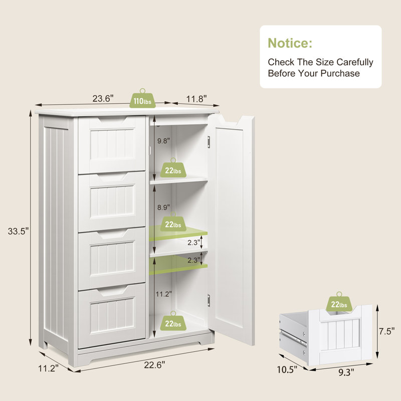 23.6''W 4-Drawer Chest with Sliding Barn Door,storage cabinet, White