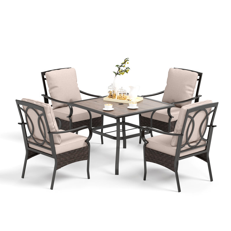Armisha 4 - Person Patio Dining Set with Square Table , Cushions Included