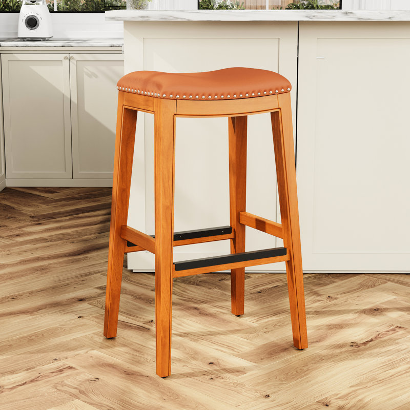 Tabouret de bar 30 po avec siège en cuir reconstitué doux - Élégant pour tout espace, Siège brun / cadre naturel