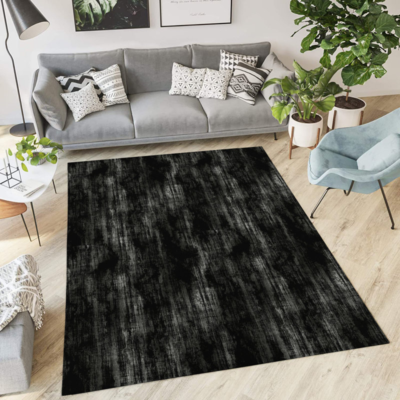 Tapis intérieur / extérieur rectangulaire en polyester tissé à la machine en noir / gris, Rectangle 3 pi x 5 pi