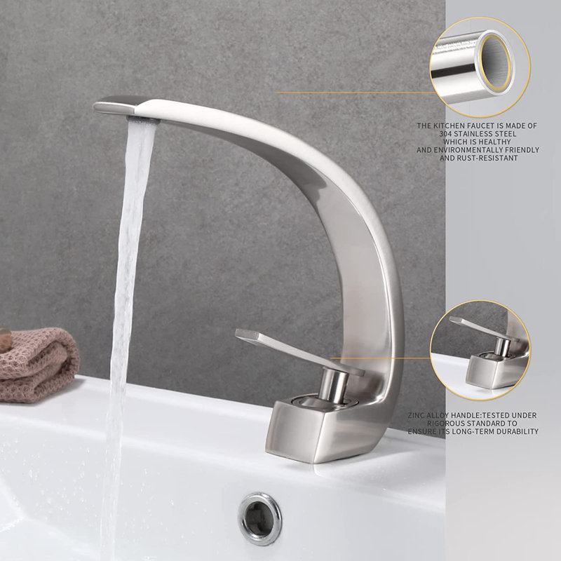 Robinet de salle de bain à un trou, Nickel brossé