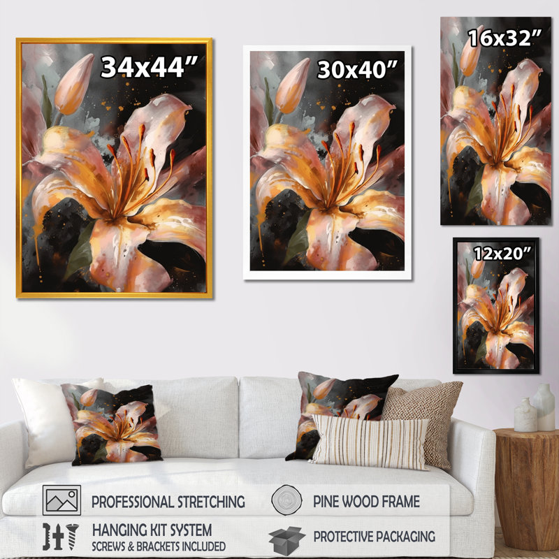 Orange Lily Dreams - décoration murale lis floral, H 20 po x l 12 po, Toile tendue