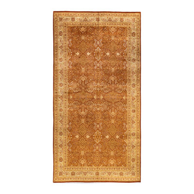 Tapis orange / beige noué à la main de conception unique 8 pi 1 po x 15 pi 7 po Mogul