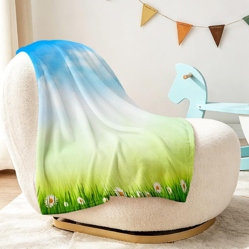 Jeté en molleton bleu flanelle ultra douce, imprimé fleurs d'un seul côté, Jeté 30 po x 40 po