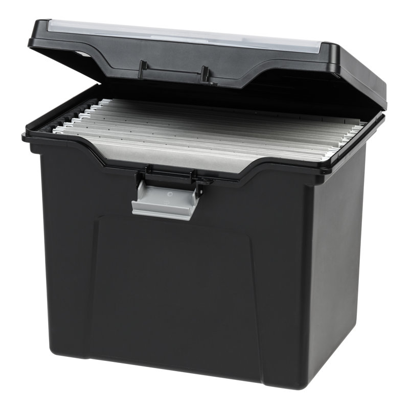 Black Portable Hanging File Box with Organizer Lid