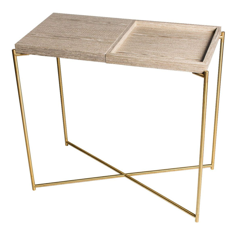 Bedell Console Table, 74.7 H x 83.2 W x 42.5 D cm, Brass, Weathered Oak