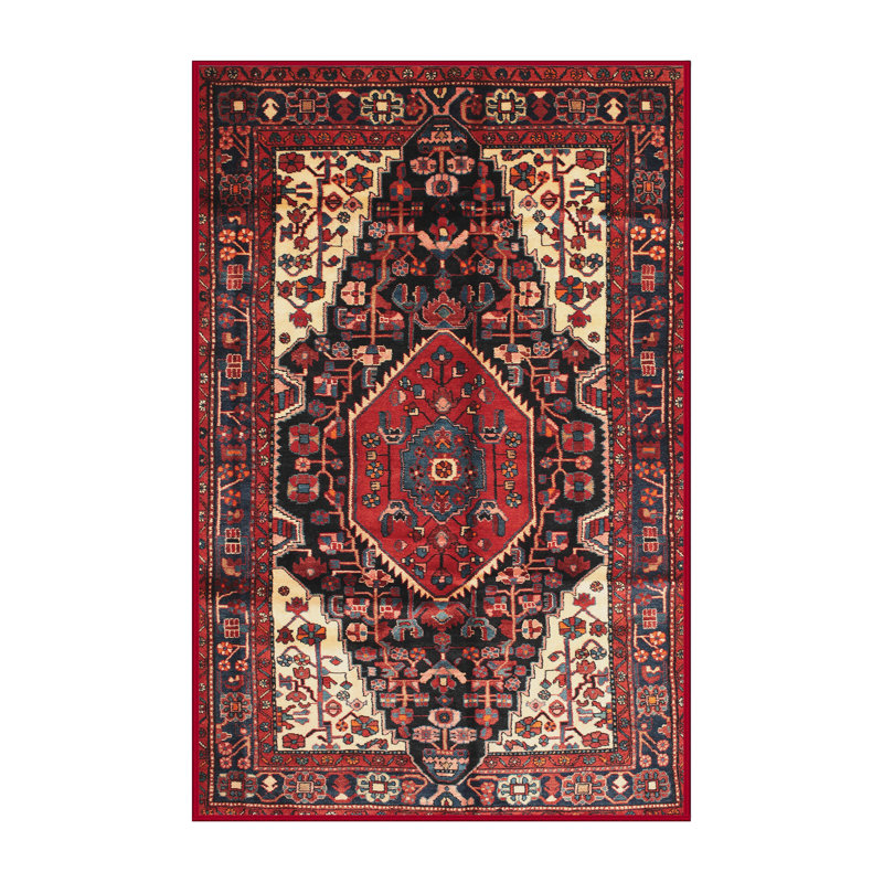 Tapis en laine brun / rouge, Rectangle 5 pi x 8 pi