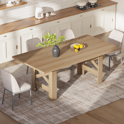 71'' Farmhouse Dining Table for 6-8, Sturdy Wood Rectangular Table, Thick Top & Sturdy Triangular Legs, Rustic Style for Kitchen or Dining Room