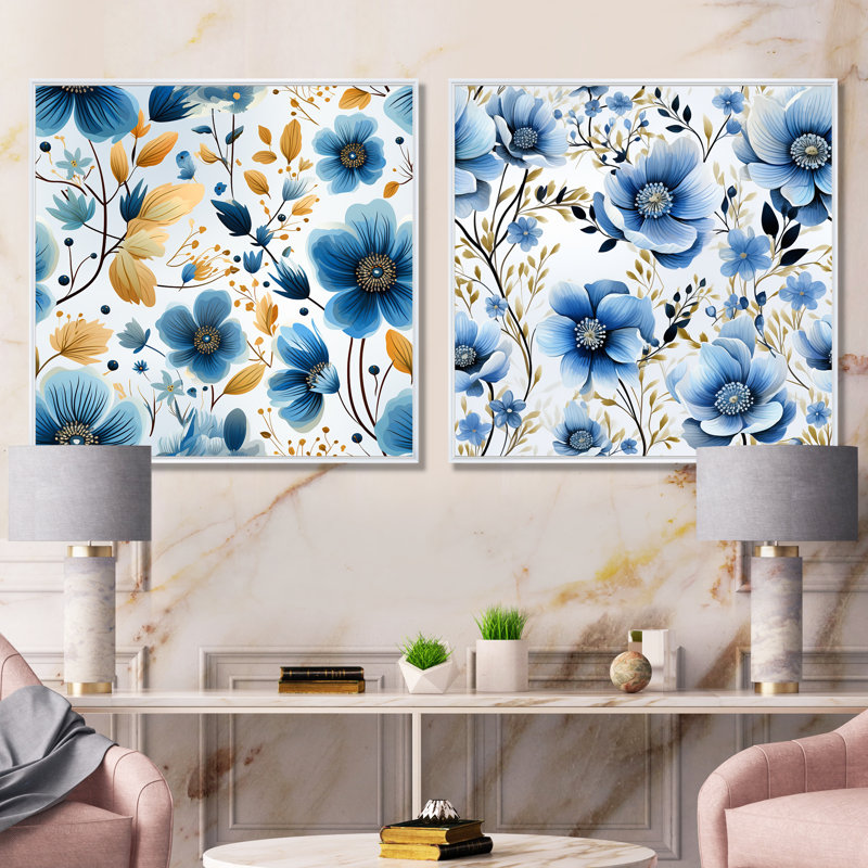 Bowersville - ensemble de 2 reproductions d'art sur toile florales, Cadre blanc, H 36 po x l 73 po x P 1,5 po