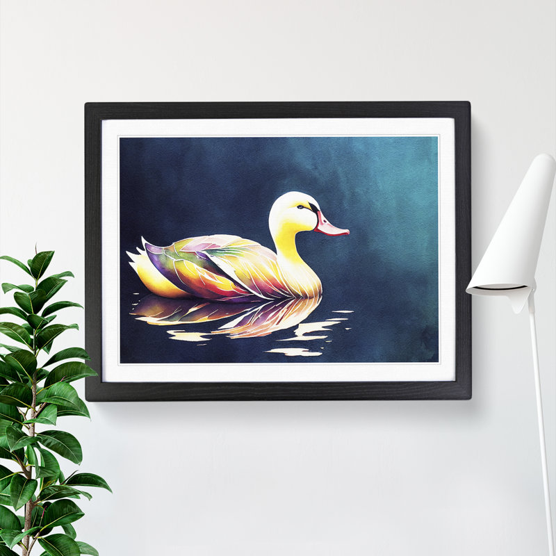 Watercolour Duck Vol.4 - Single Picture Frame Print, Black Framed, 46cm H x 64cm W x 2cm D