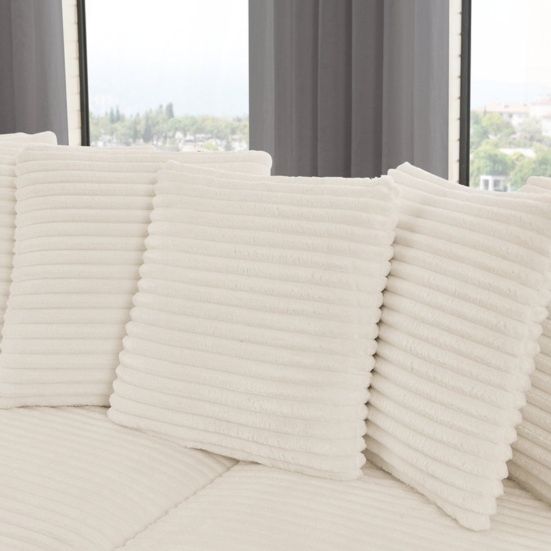Canapé-lit modulaire en L capitonné rembourré Corduroy, Beige
