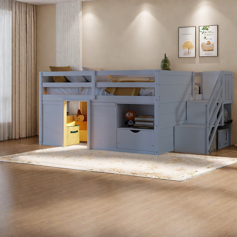 Lits multifonctionnels avec rangement, loft moderne en bois aggloméré pour la maison des enfants