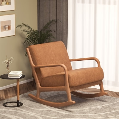 Braea Modern Fabric Solid Wood Rocking Chair, Comfortable Upholstered Rocker for Living Room, Bedroom, or Nursery by Isabelle & Max
