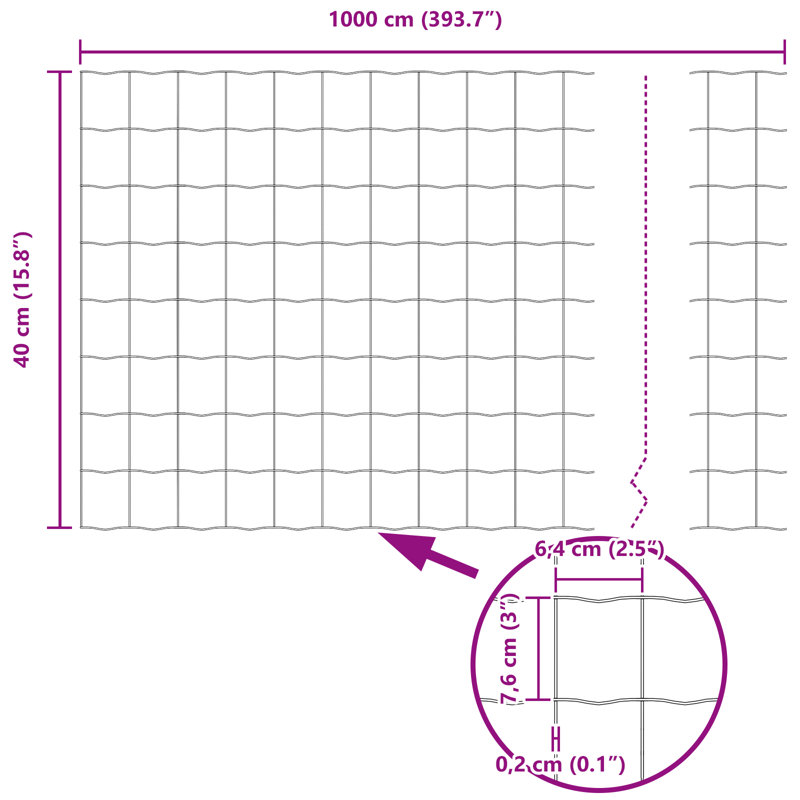 Galvanized Steel Border Fencing, 40 x 1000 x 0.2 cm