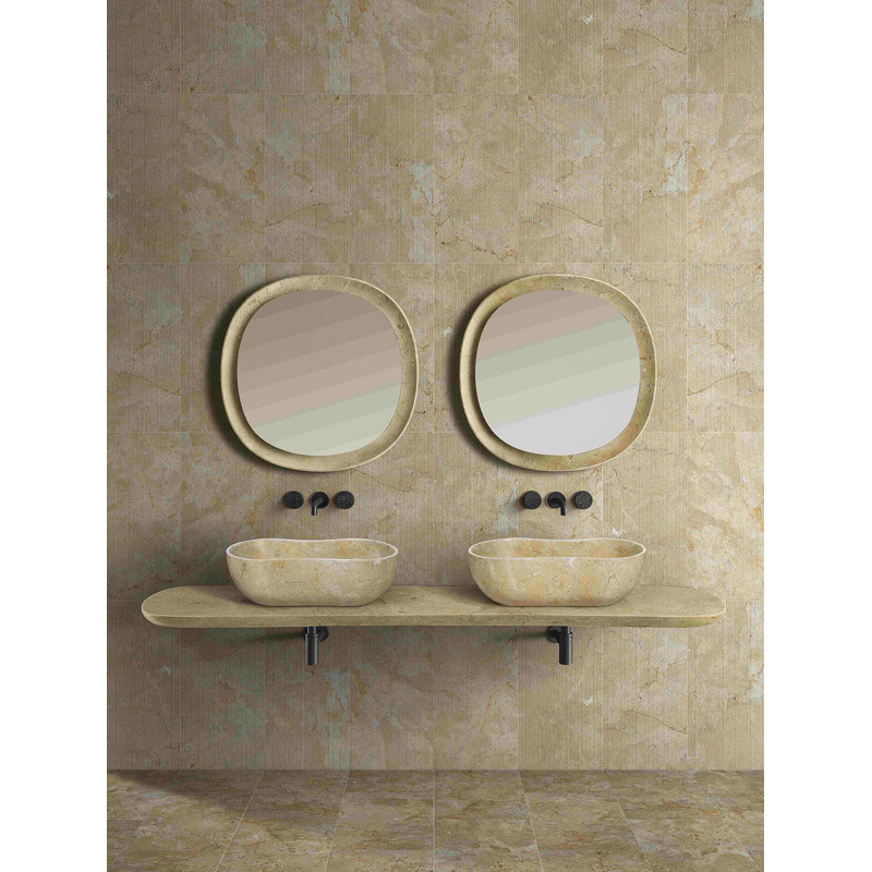 Bathroom Vessel Sink With Pre-Drilled Drain Hole, Beige