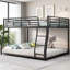 Structure de lit superposé simple au-dessus de grand lit simple en métal noir mat pour les arrangements de chambre à coucher et de chambre d'amis-129412884