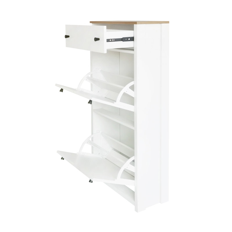Functional Entryway Organizer with 2 Flip Drawers, White