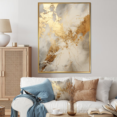 Beige And Gold Marble Lightning III - Abstract Shapes Wall Art Decor